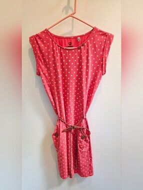 Coral Polka Dot Tie-Waist Women's Cotton Dress
